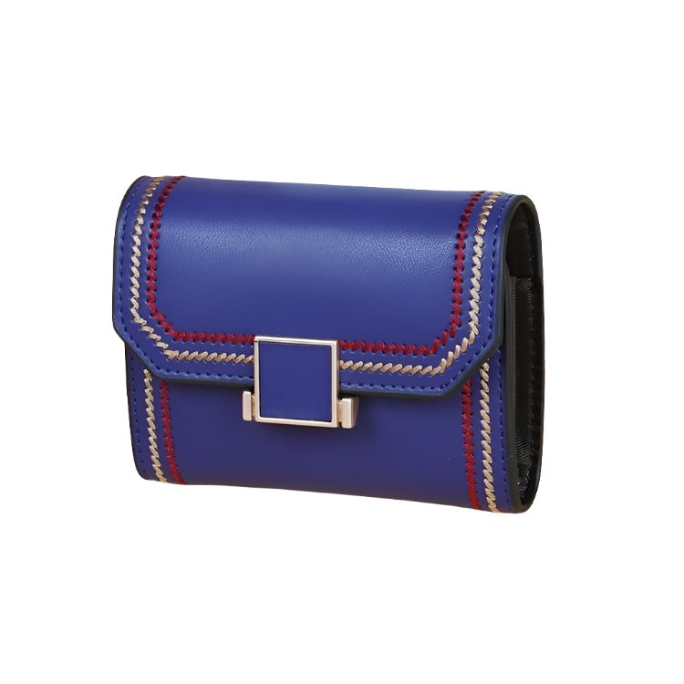 Snap Button Rfid Leather Wallet - Compact Design - Lake Blue 8