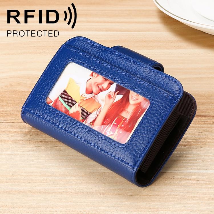 Women Cowhide Leather Rfid Wallet - Horizontal Design - Sapphire Blue