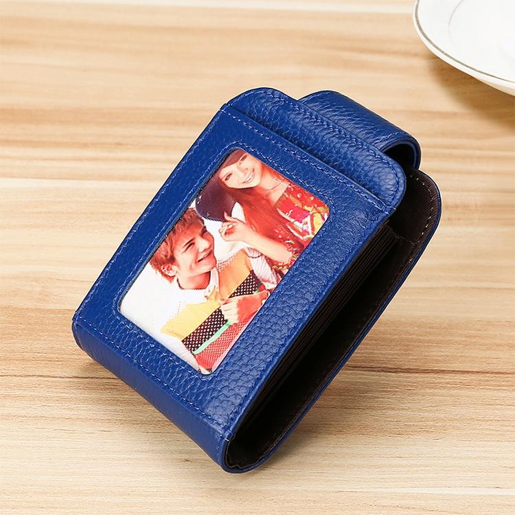 Women Vertical Cowhide Leather Rfid Wallet - Sapphire Blue 3