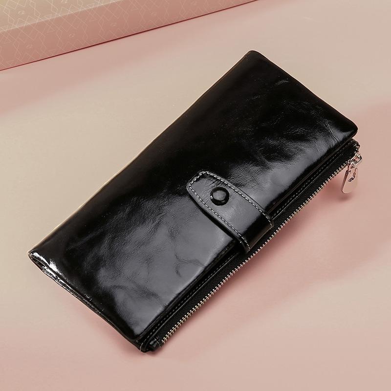 Oilskin Leather Rfid Zip Wallet - Brown - Sapphire Blue 3