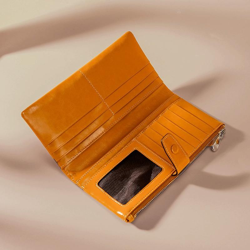 Oilskin Leather Rfid Zip Wallet - Brown - Sapphire Blue 4