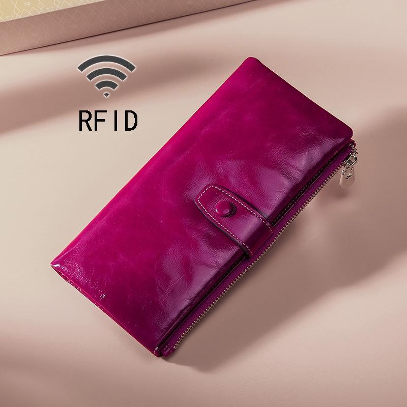 Oilskin Leather Rfid Zip Wallet - Brown - Sapphire Blue 8
