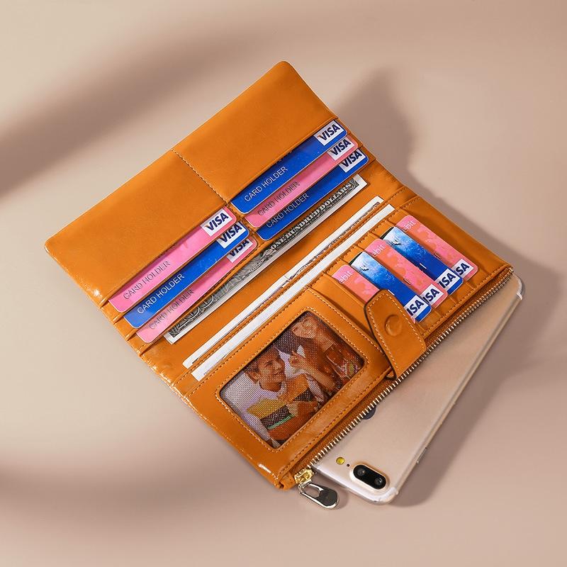 Oilskin Leather Rfid Zip Wallet - Brown - Sapphire Blue 11