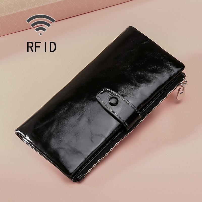Oilskin Leather Rfid Zip Wallet - Brown - Sapphire Blue 13