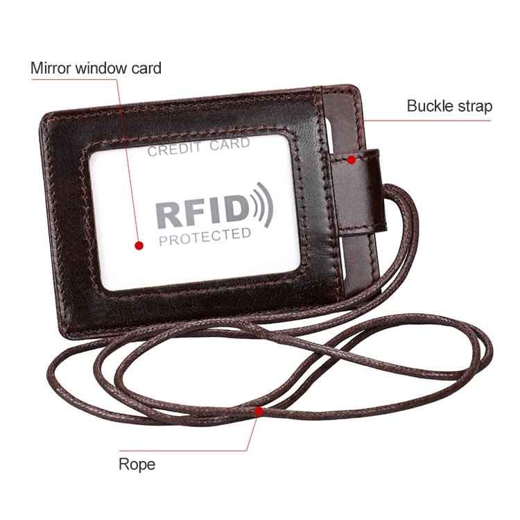 Leather Rfid Card Holder Lanyard - Compact & Secure - Yellowish-Brown 5