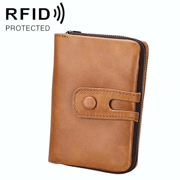 Zip Rfid Crazy Horse Leather Wallet - Brown - Yellowish-Brown 4