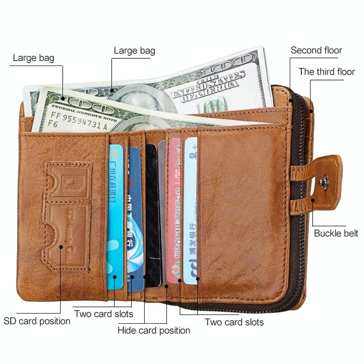 Zip Rfid Crazy Horse Leather Wallet - Brown - Yellowish-Brown 8