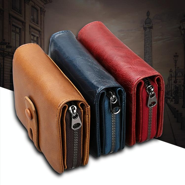 Zip Rfid Crazy Horse Leather Wallet - Brown - Yellowish-Brown 15