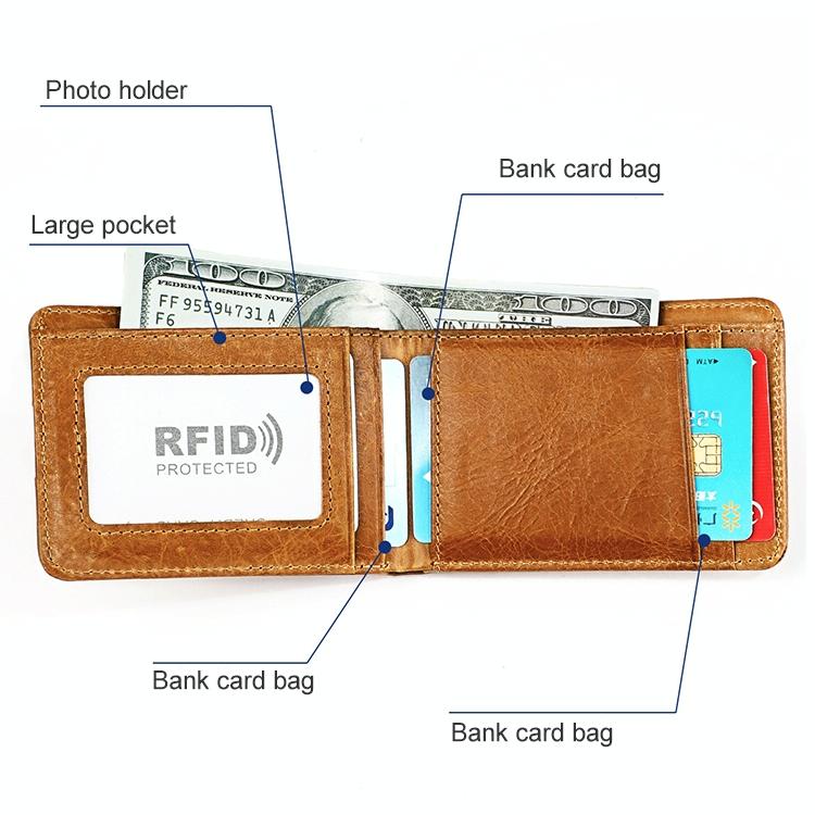 Leather Rfid Billfold Wallet - Mini Size - Yellowish-Brown 6