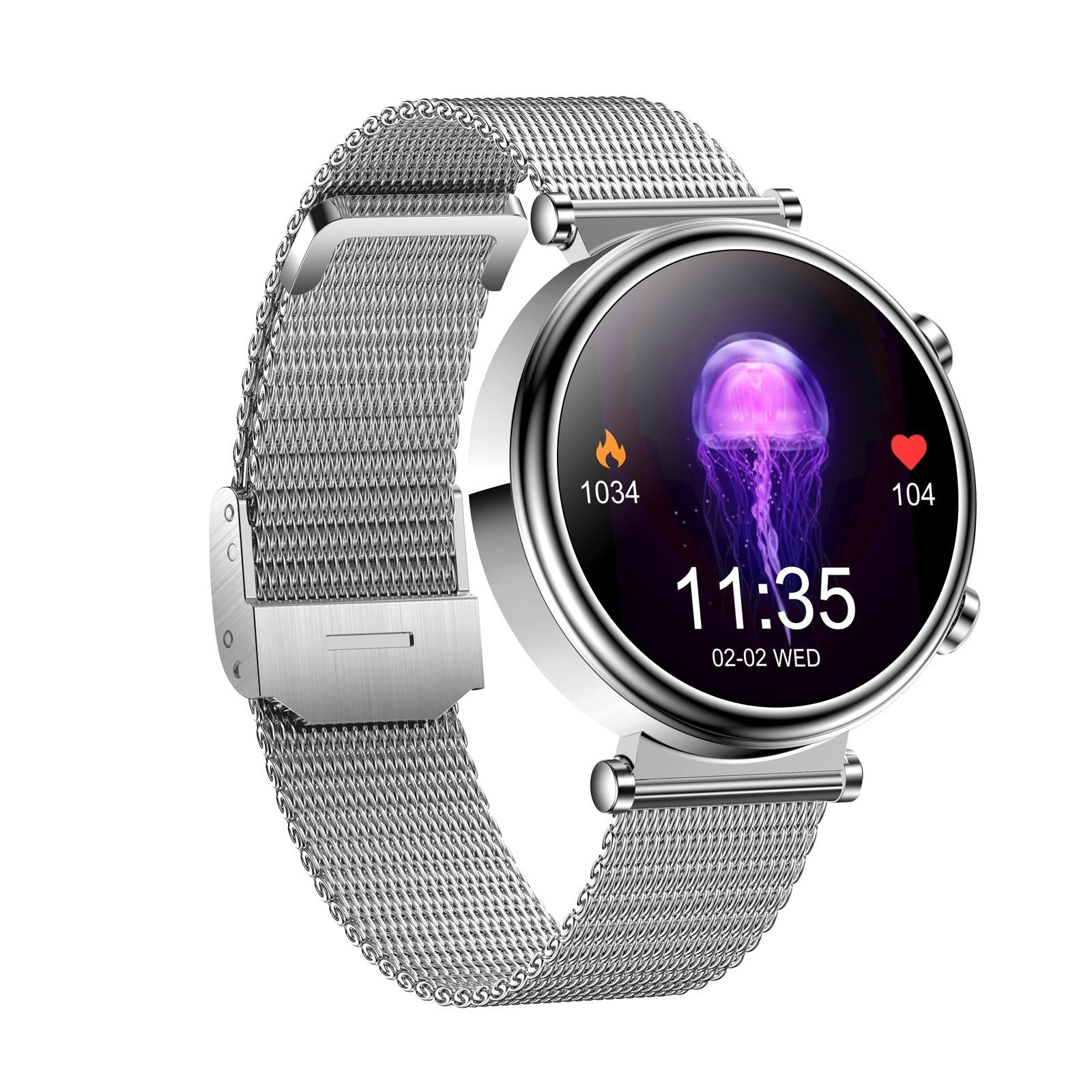 Women Smart Watch With Bt Call Health Tracking And Sos - Compact And Stylish - Silver Steel Band 3
