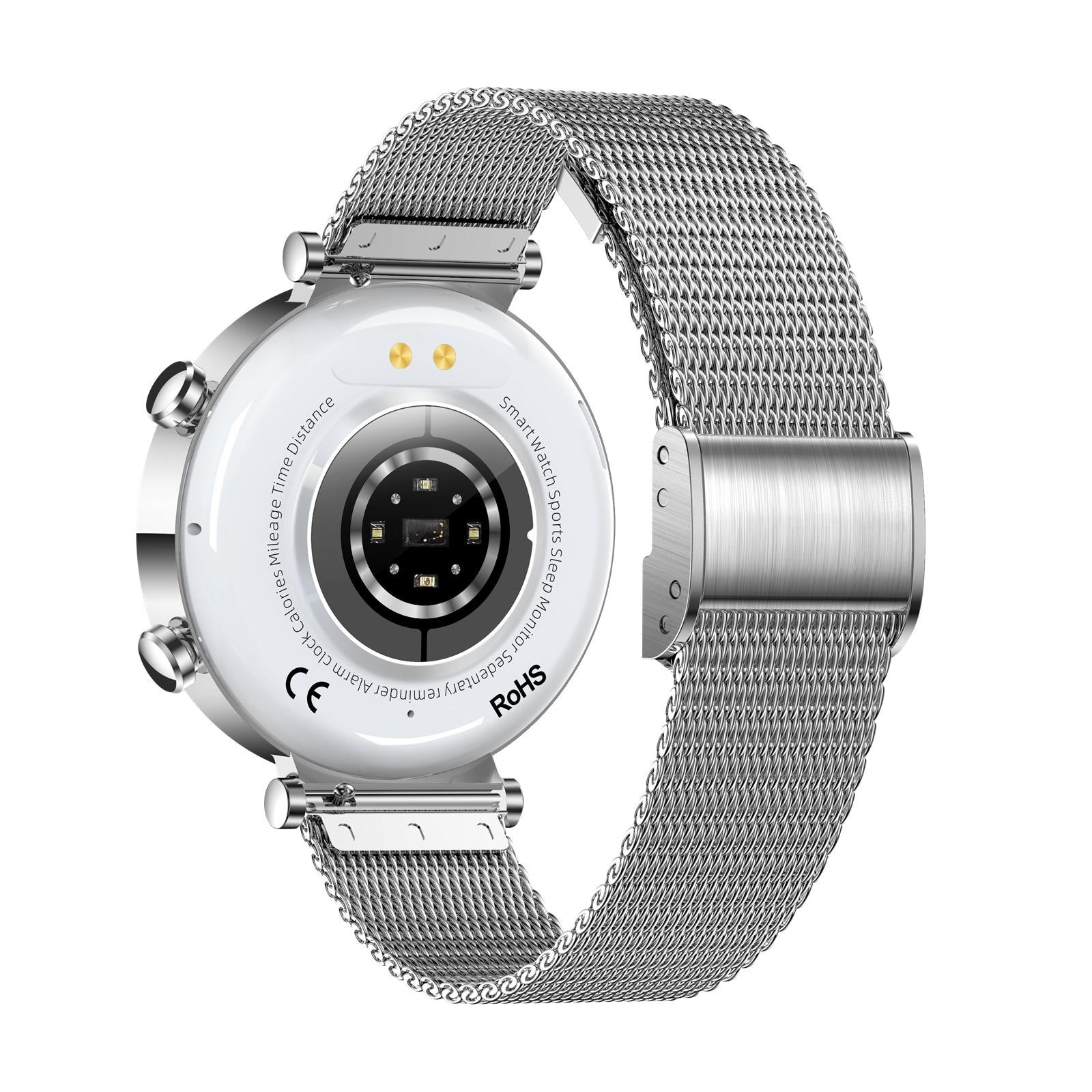 Women Smart Watch With Bt Call Health Tracking And Sos - Compact And Stylish - Silver Steel Band 5
