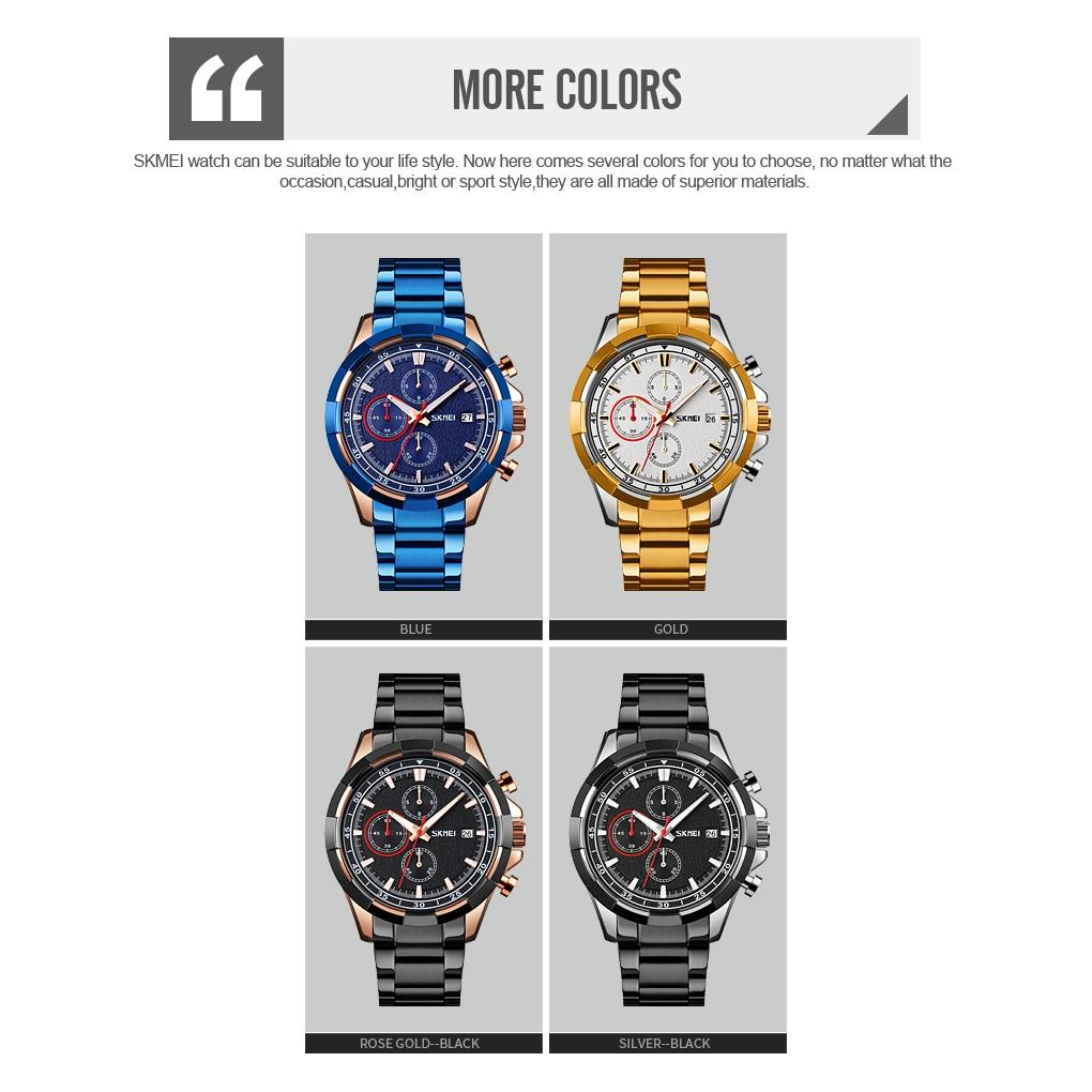Men Stainless Steel Quartz Watch with Luminous Calendar and Timing - Rose Gold Black 3