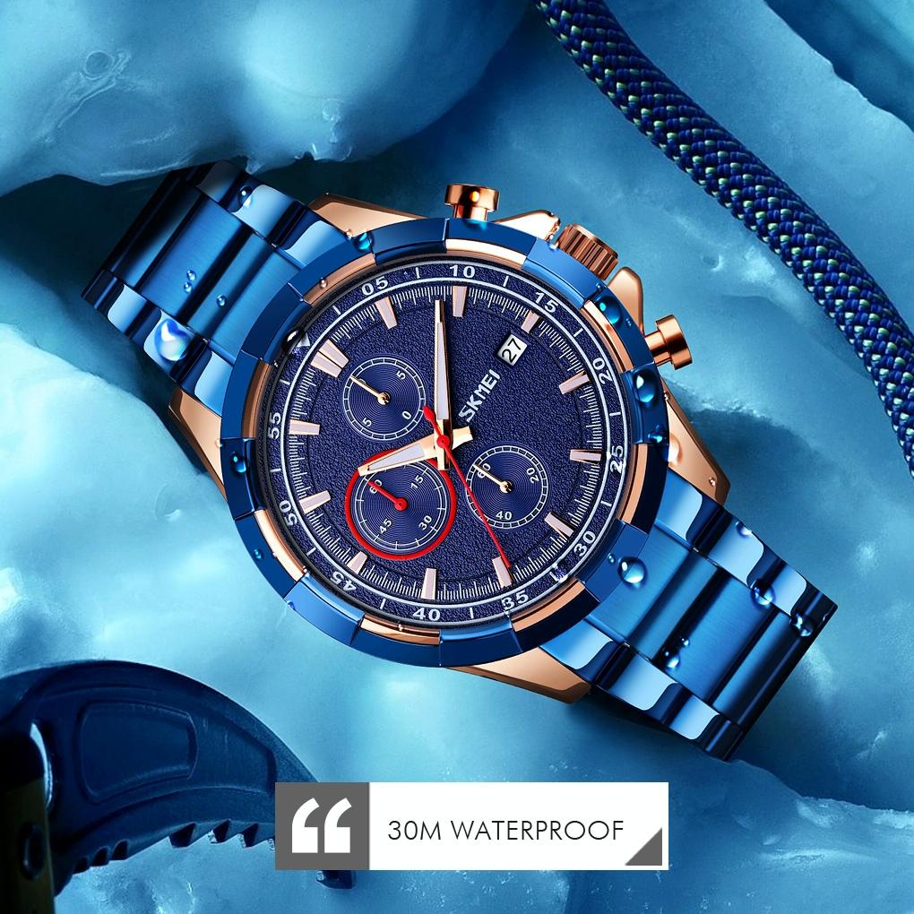 Men Stainless Steel Quartz Watch with Luminous Calendar and Timing - Rose Gold Black 6