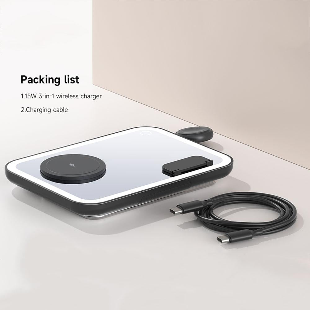 15W 3 In 1 Magnetic Led Makeup Mirror Charger - Black 5