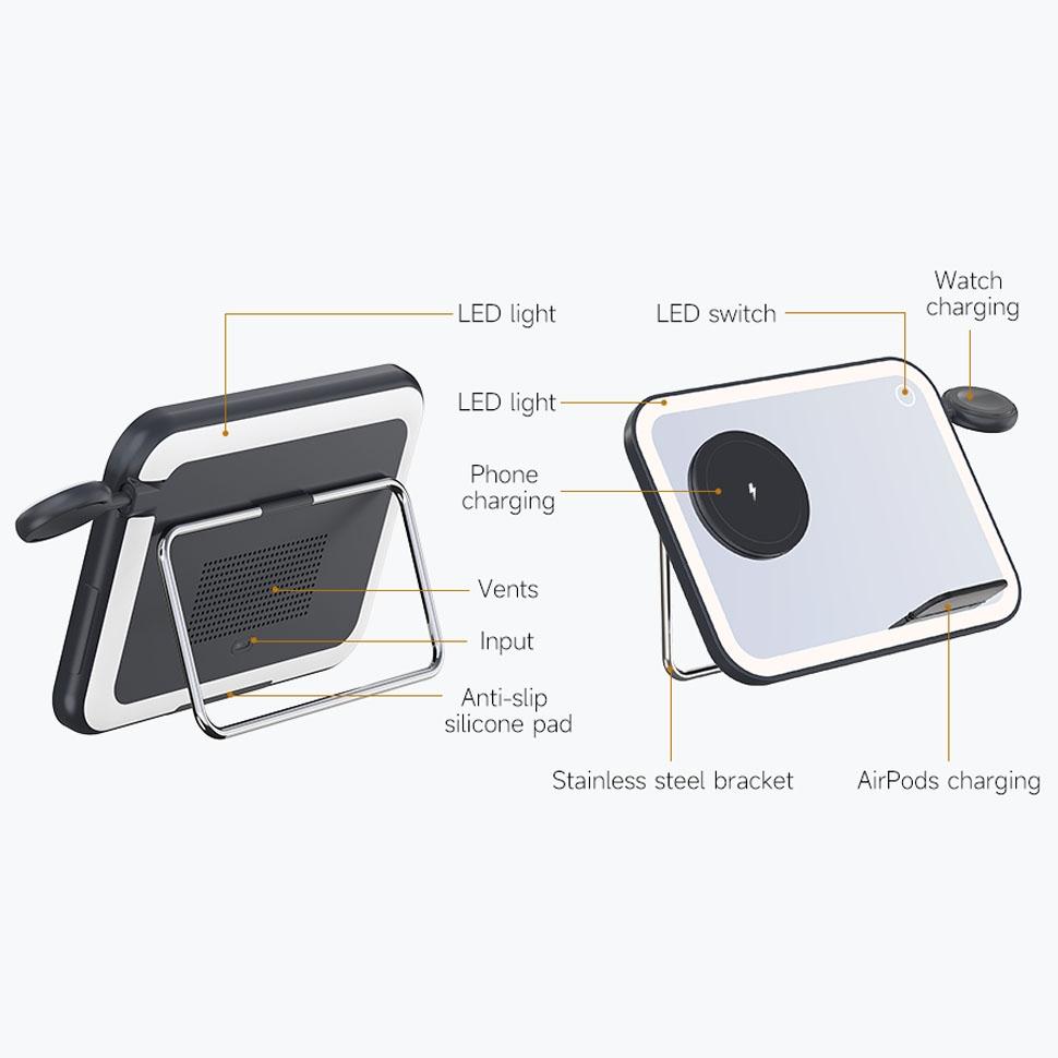 15W 3 In 1 Magnetic Led Makeup Mirror Charger - Black 6