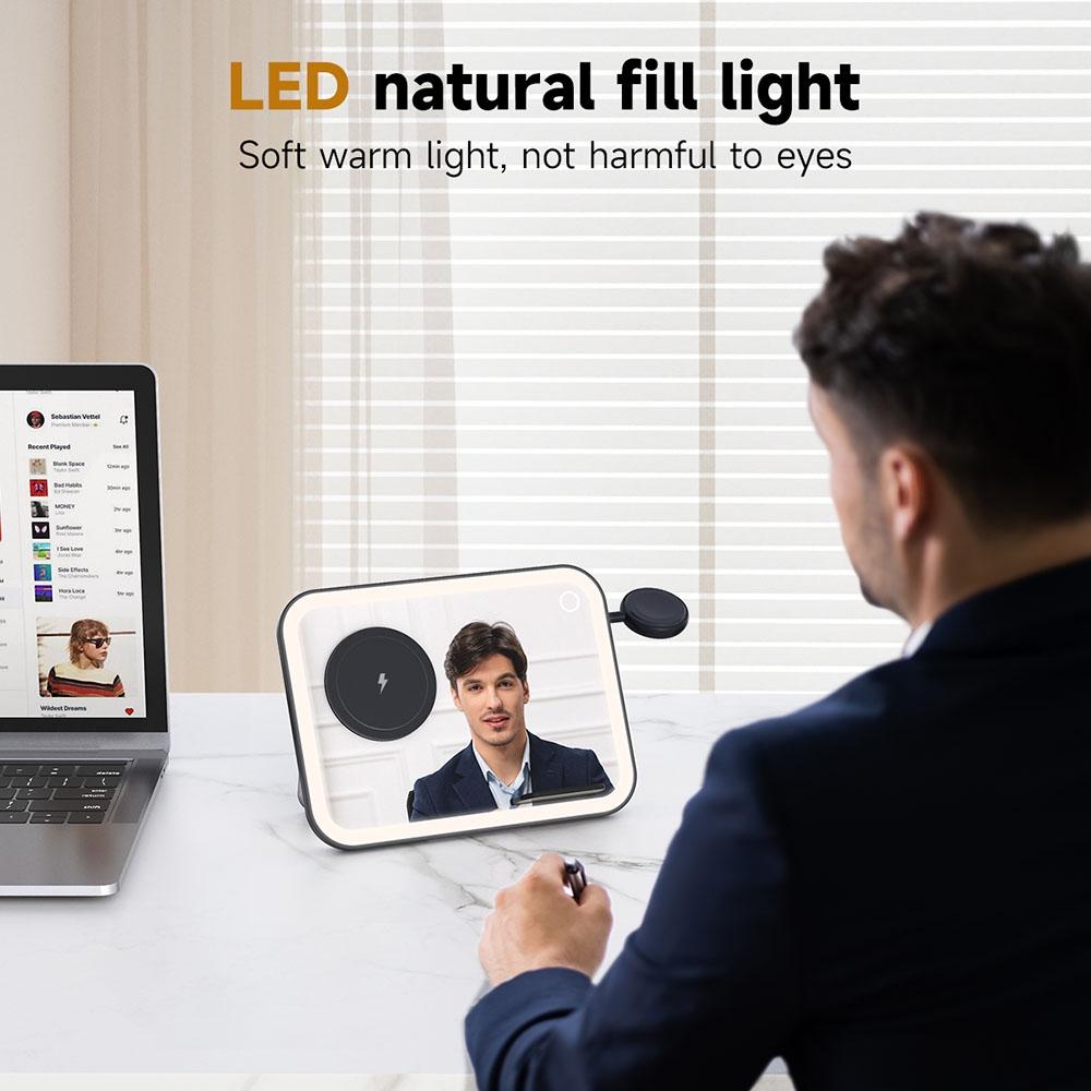 15W 3 In 1 Magnetic Led Makeup Mirror Charger - Black 9