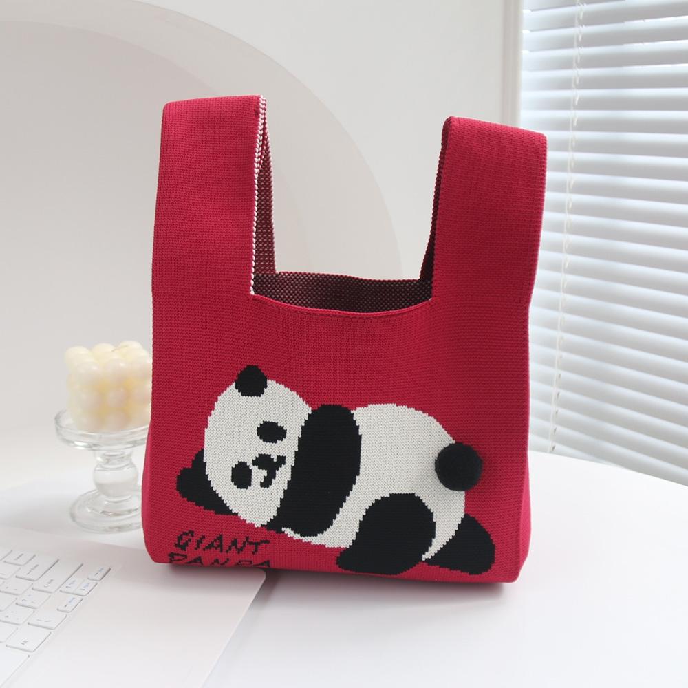 Cartoon Panda Knit Bag - Large Capacity Vest Handbag - Matcha Colour 14