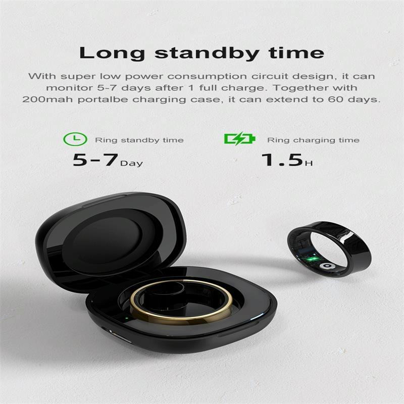 Smart Ring With Heart Rate Blood Oxygen Sleep Monitoring & Sports Modes - Size 13 - Silver 8