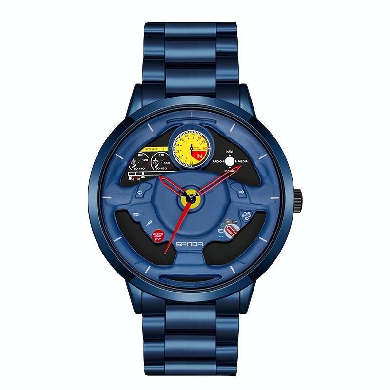 Waterproof Quartz Watch with Hollow Dial and Steering Wheel Design - Silver 9