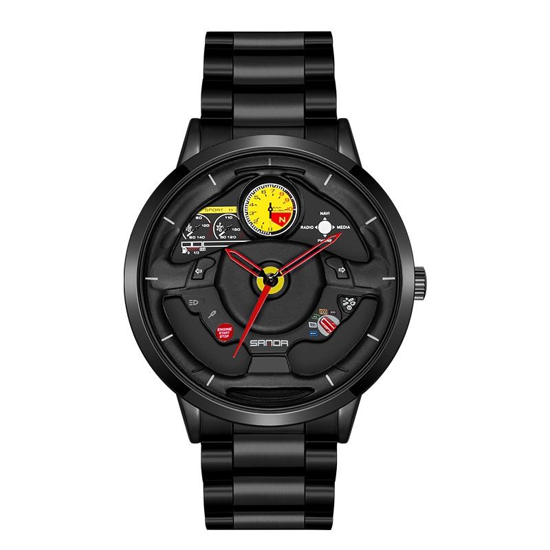 Waterproof Quartz Watch with Hollow Dial and Steering Wheel Design - Silver 10