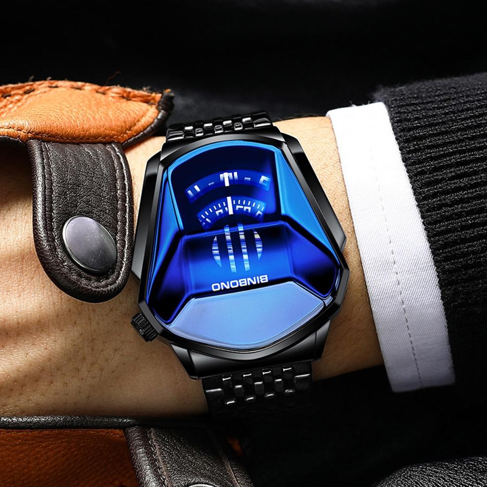 Black Steel Belt Men Watch with Live Technology - Black Stee Blue Face 6