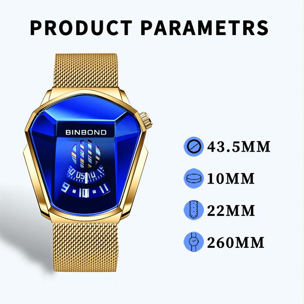 Black Technology Men Watch with Locomotive Concept - Black Net Belt-Black Steel-Blue Face 3