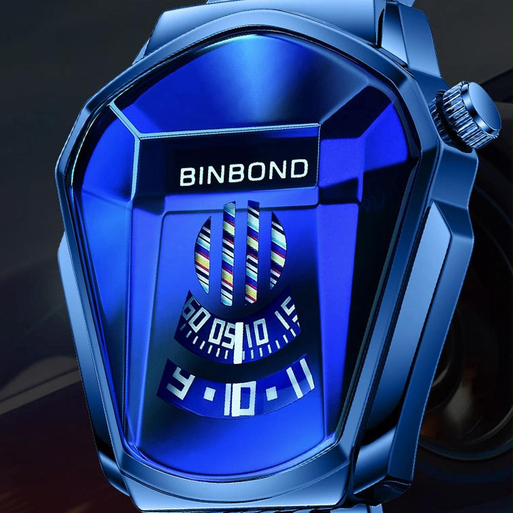 Black Technology Men Watch with Locomotive Concept - Black Net Belt-Black Steel-Blue Face 4