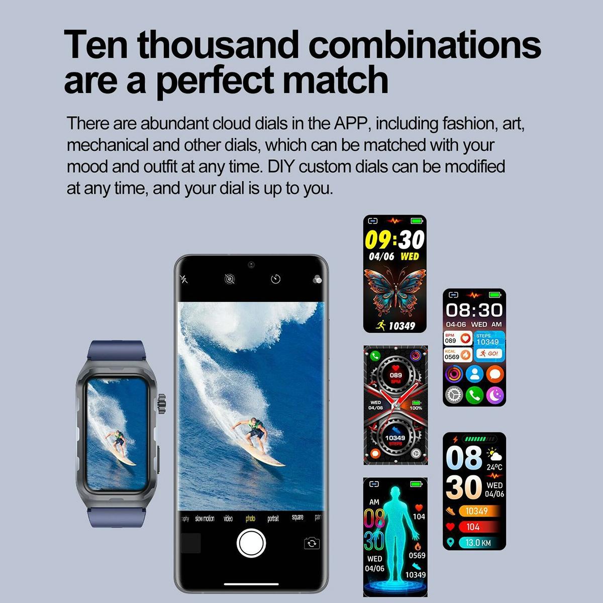 Waterproof Ecg Smart Watch For Health Monitoring - Ip68 - Blue 4
