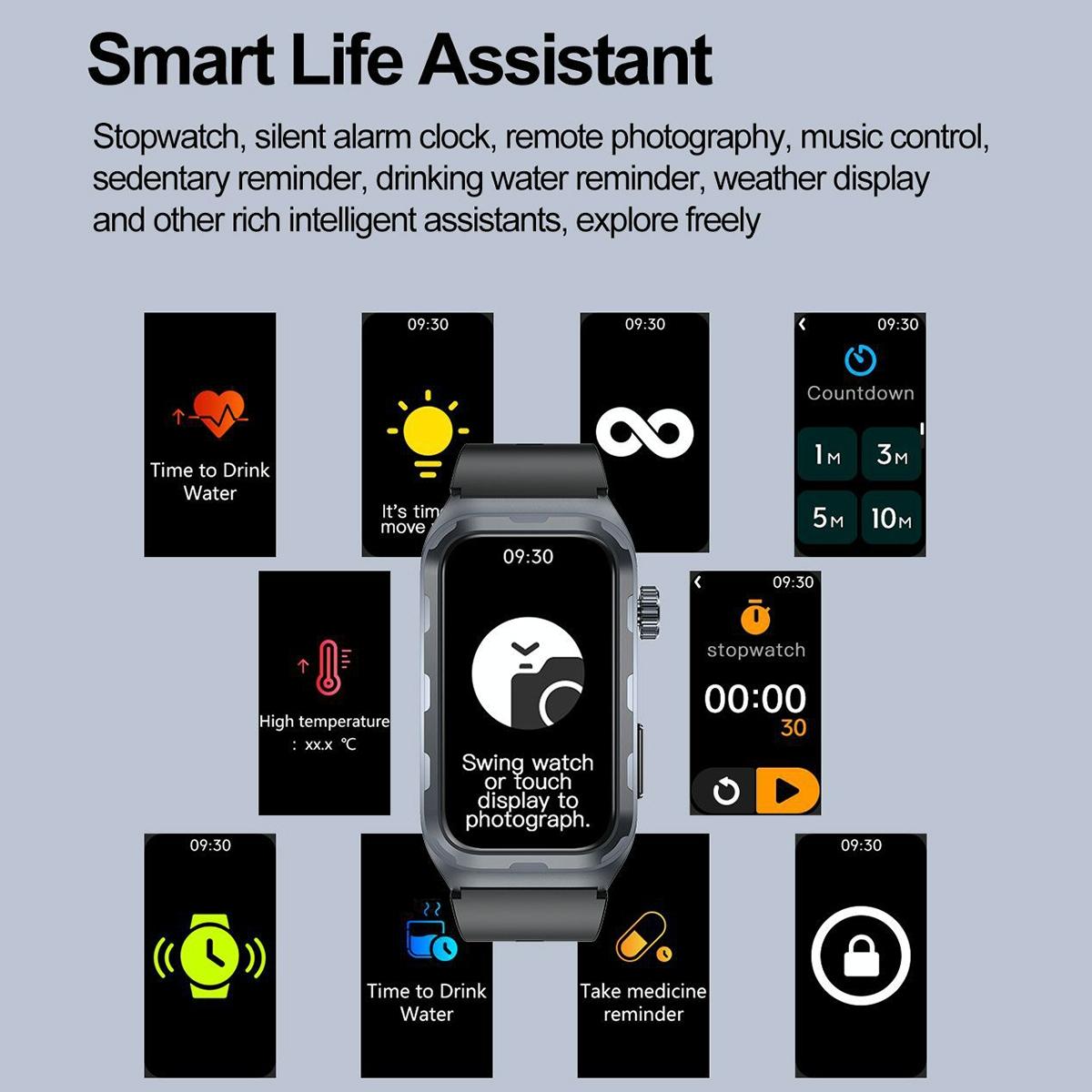 Waterproof Ecg Smart Watch For Health Monitoring - Ip68 - Blue 14