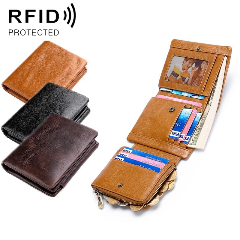 Men Rfid Leather Tri-fold Wallet - Genuine Leather - Brown 6