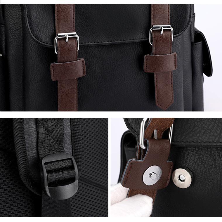 Large Capacity Pu Leather Laptop Backpack For Travel & School - Dark Brown 12