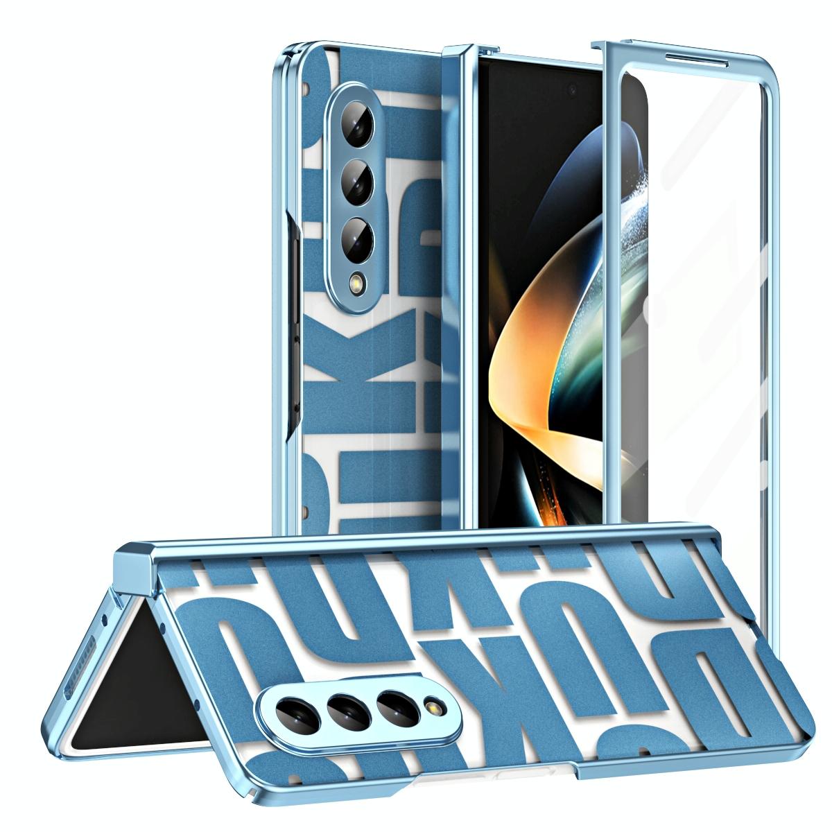For Samsung Galaxy Z Fold4 5G Foldable Electroplated Phone Case With Hinge - Blue