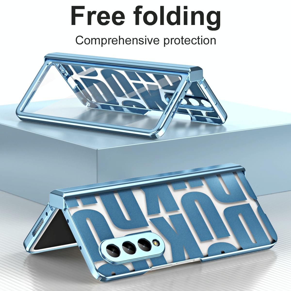 For Samsung Galaxy Z Fold4 5G Foldable Electroplated Phone Case With Hinge - Blue 8