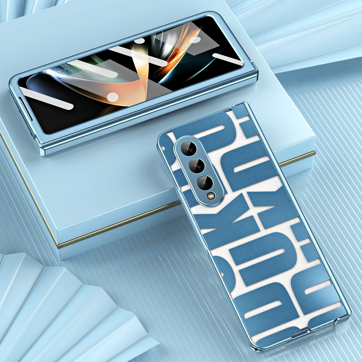 For Samsung Galaxy Z Fold4 5G Foldable Electroplated Phone Case With Hinge - Blue 10