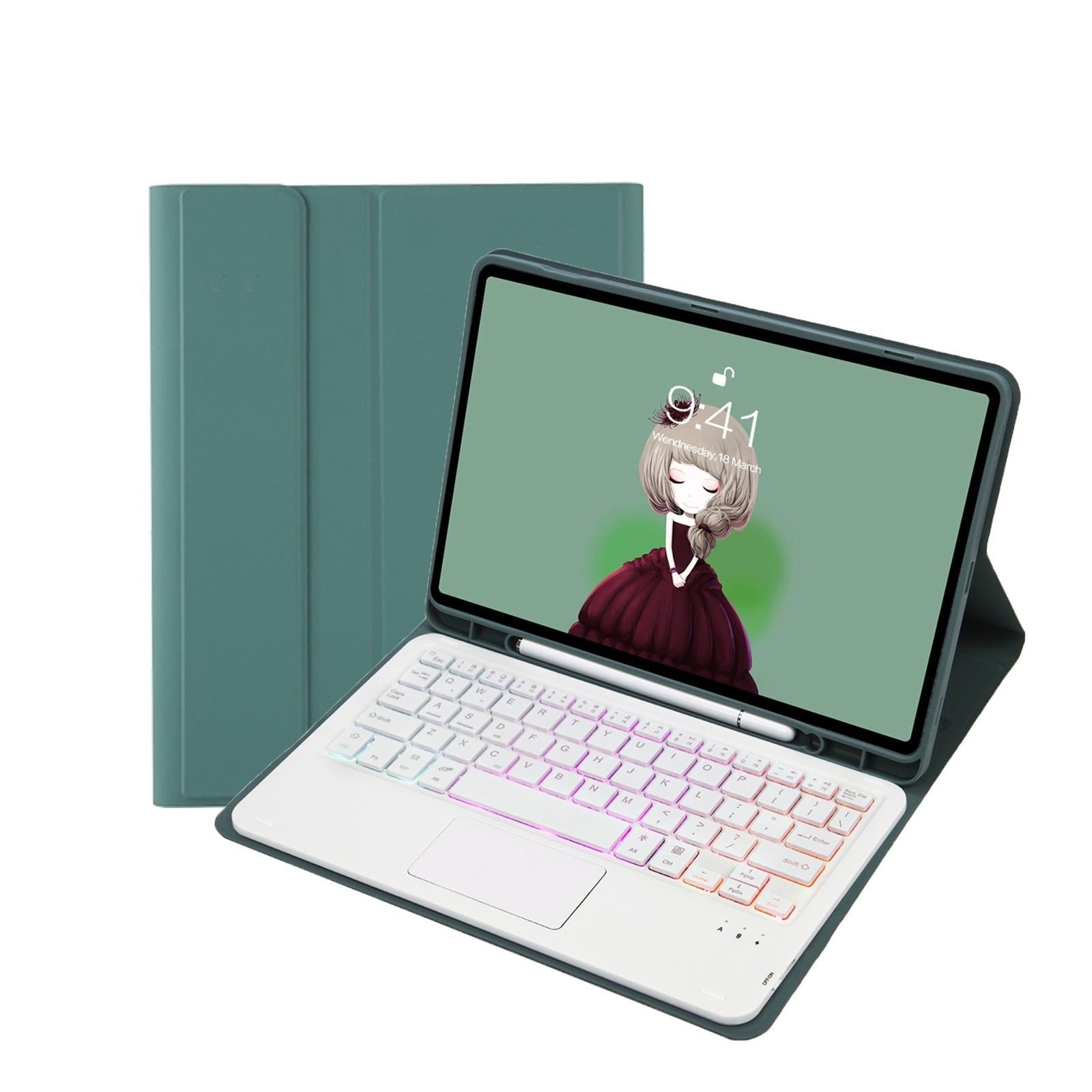 Bluetooth Keyboard Leather Case For Ipad 9.7 2018 & 2017 / Pro 9.7 / Air 2 With Touch Pad & Backlight - Dark Green