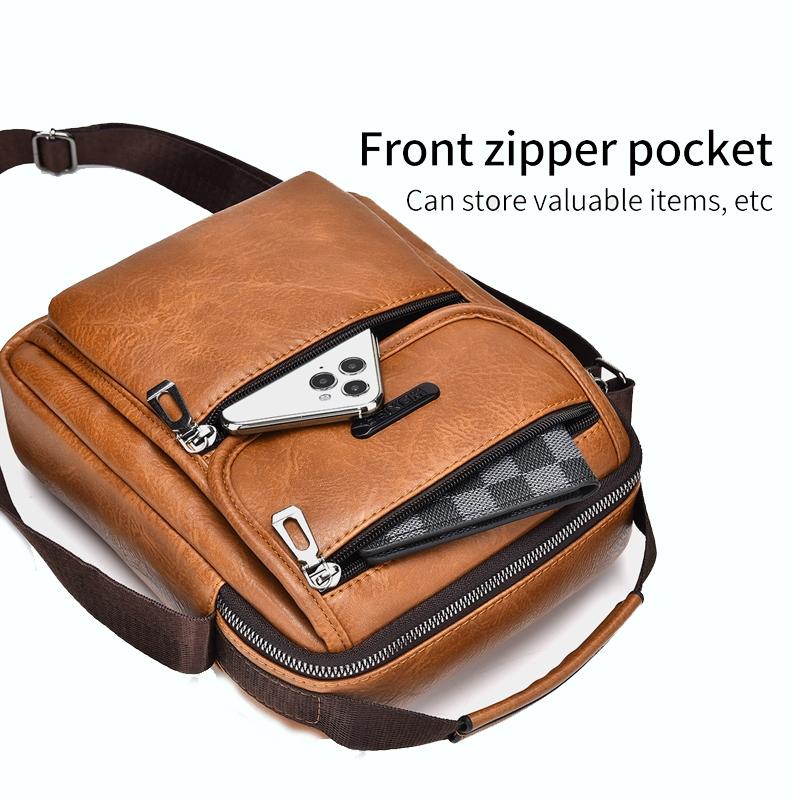 Small Retro Pu Shoulder Bag For Men Commuter Messenger Satchel - Dark Brown 8