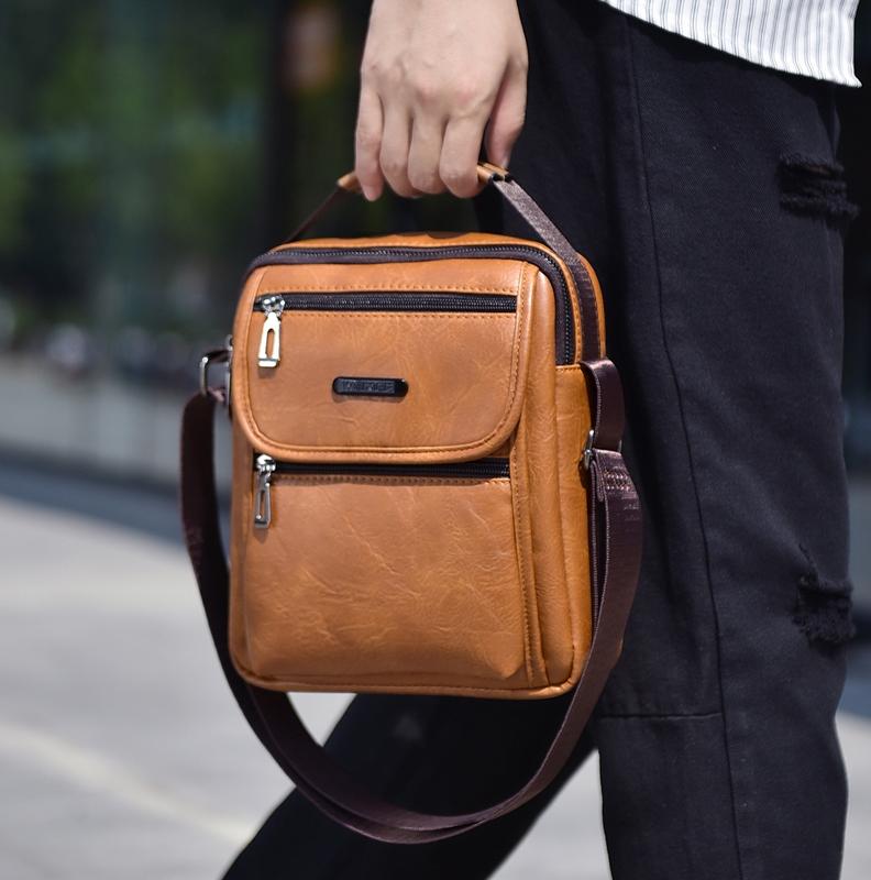 Small Retro Pu Shoulder Bag For Men Commuter Messenger Satchel - Dark Brown 9