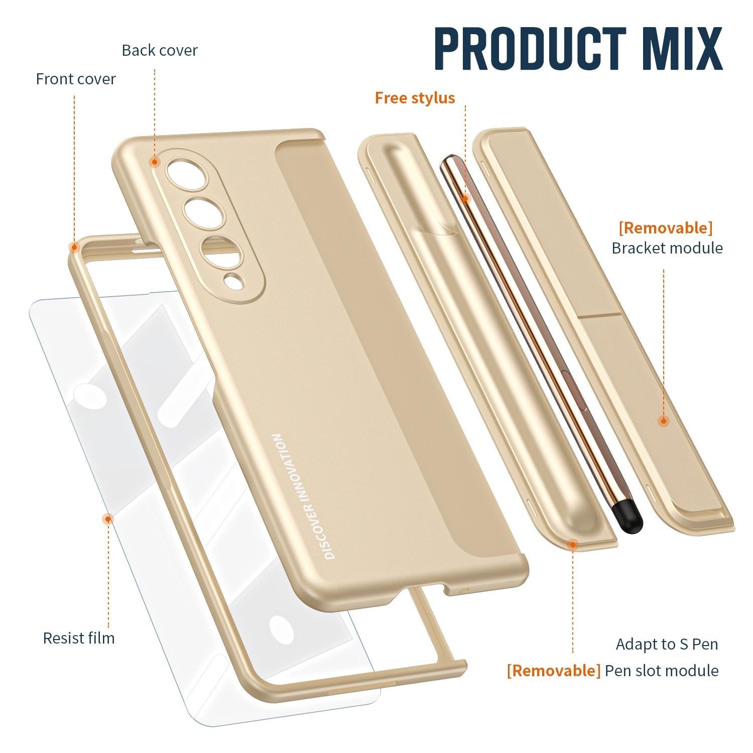 For Samsung Galaxy z Fold4 5G Samsung Galaxy z Fold4 2-in-1 Detachable Folding Case with Holder & Pen Slot - Beige 8