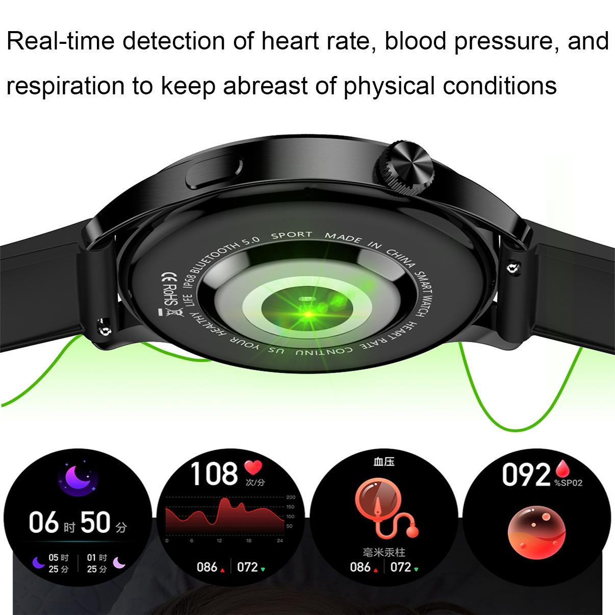 1.32 Inch Heart Rate Detection Smart Watch - Black + Leather 5