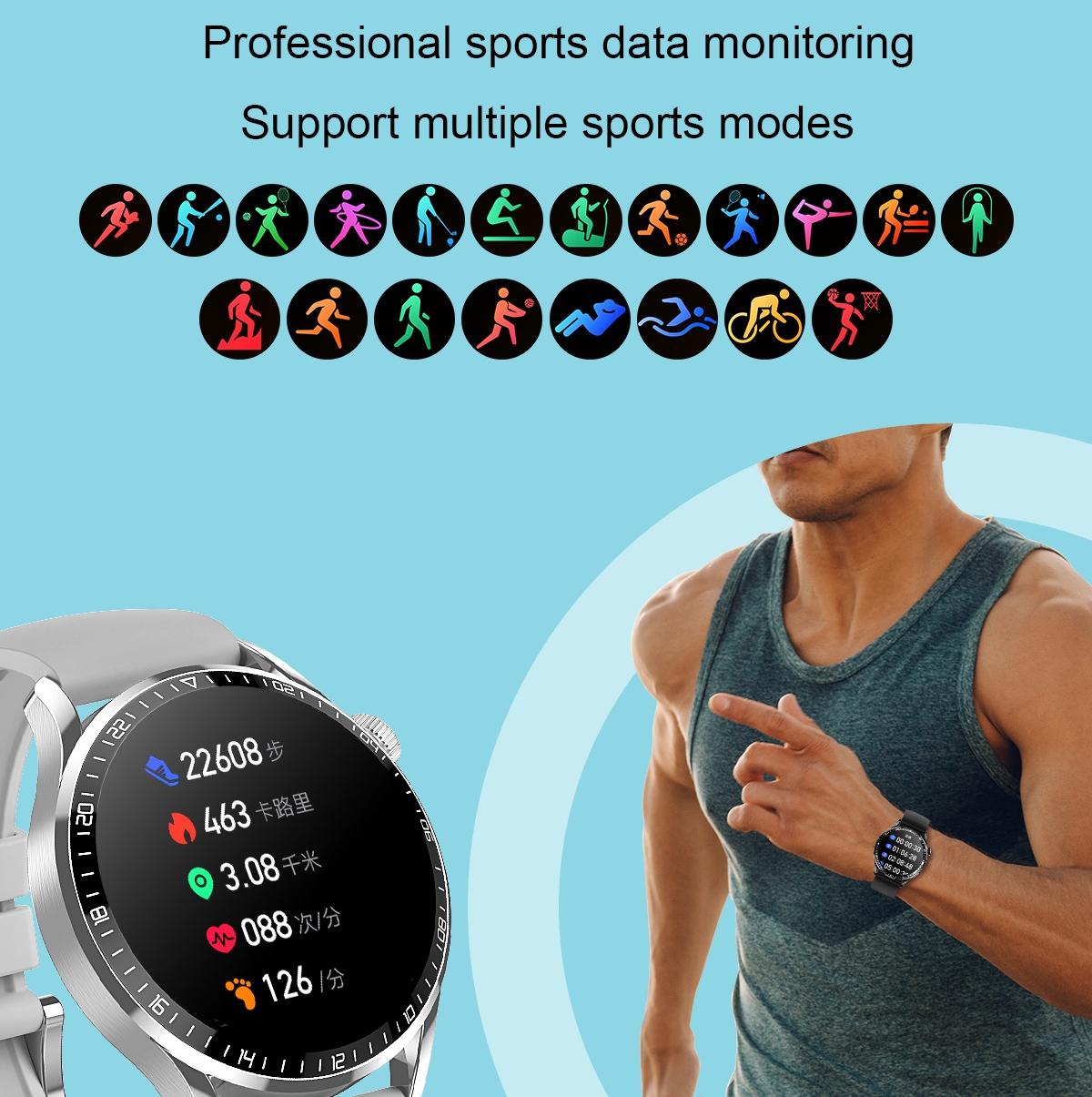 1.32 Inch Heart Rate Detection Smart Watch - Black + Leather 7