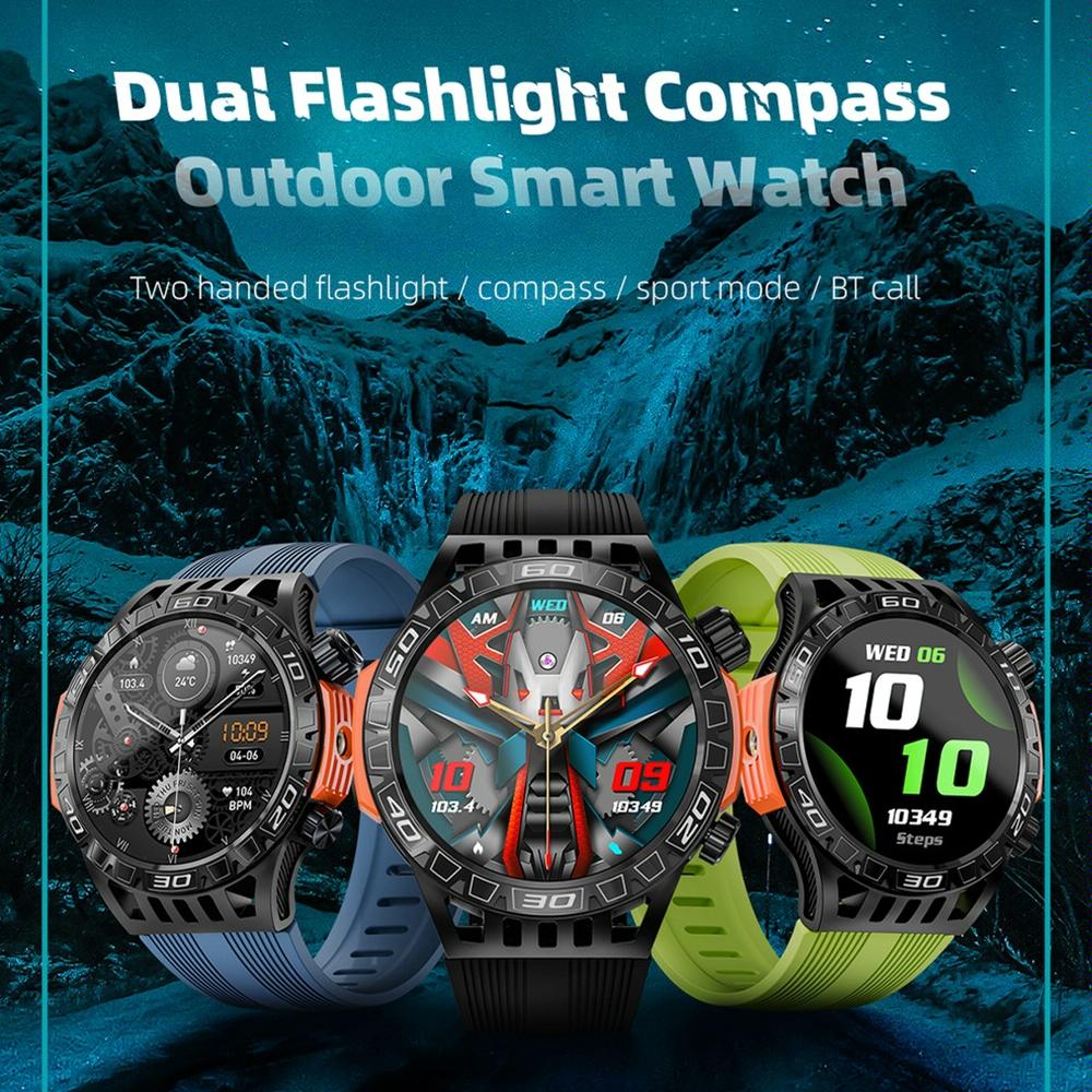 1.46 Inch Ip68 Waterproof Sos Flashlight Bluetooth Smart Watch - Blue 3