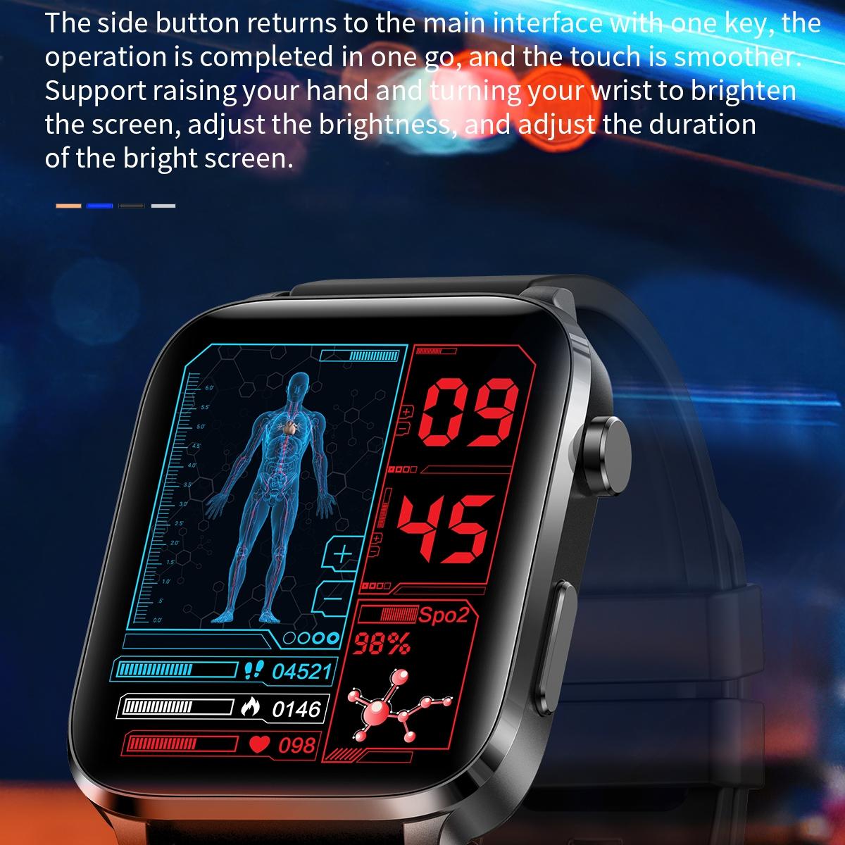 1.7 Inch Hd Square Screen Tpu Strap Smart Watch Supports Body Temperature Monitoring / Blood Oxygen Monitoring - Blue 10