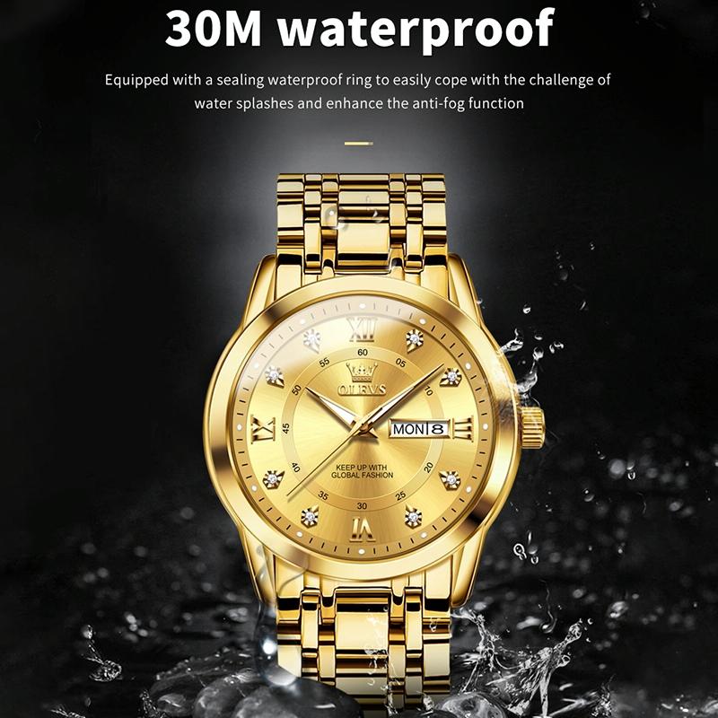 Waterproof Luminous Quartz Watch for Men - Business Style - White + Gold 13