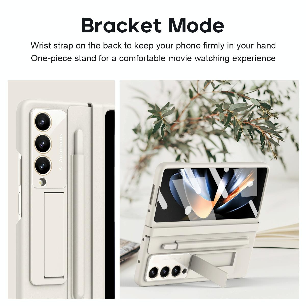 For Samsung Galaxy Z Fold4 5G Phone Case With Pen Slots - Full Coverage - White 5