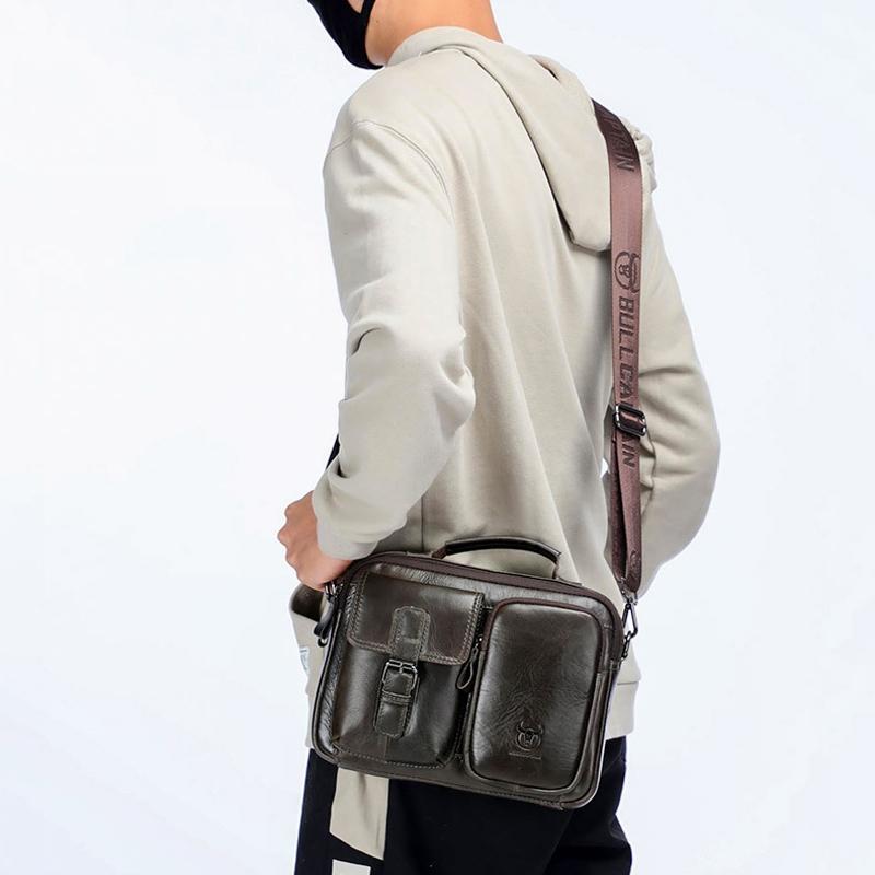 Retro Leather Men Shoulder Bag - Beige 8
