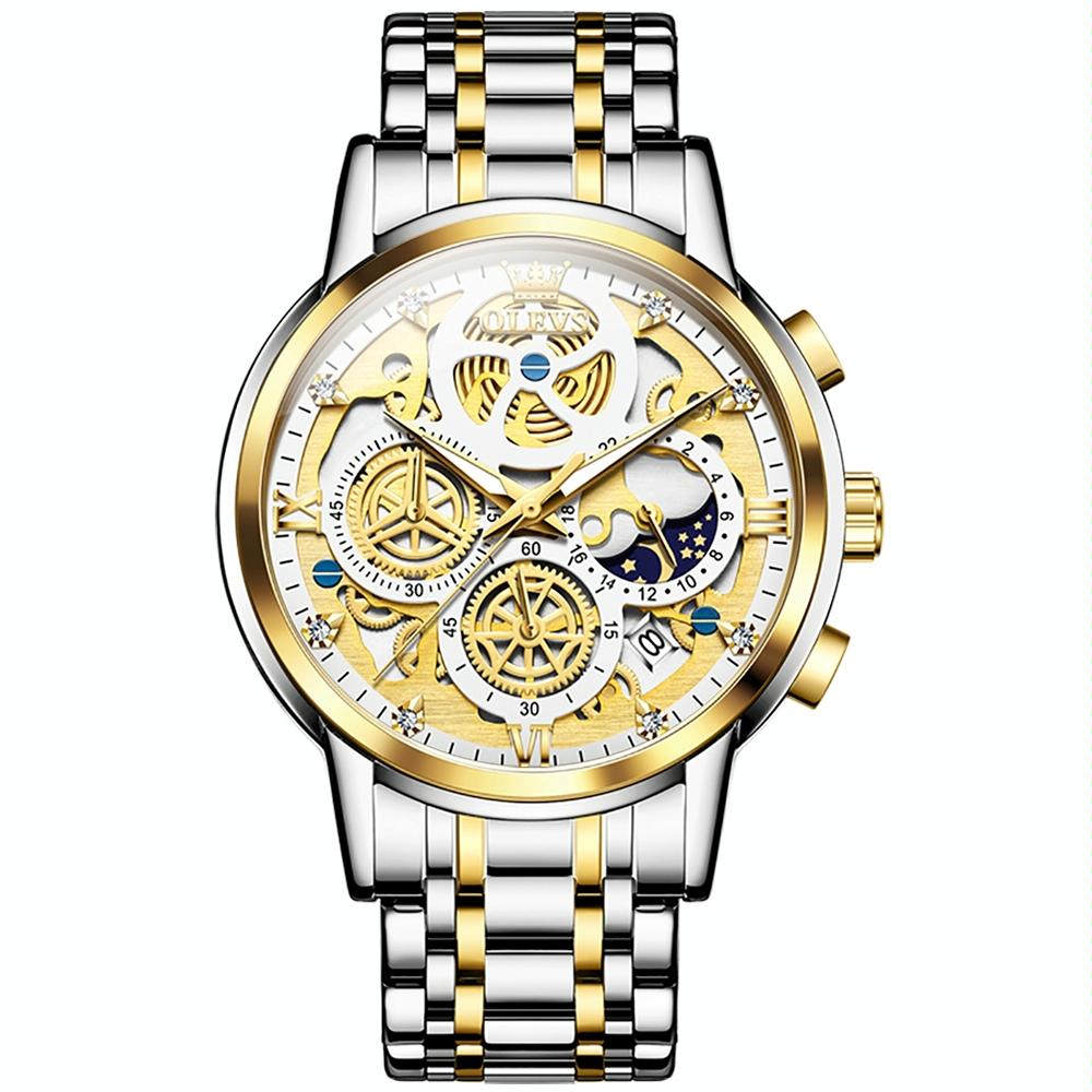 Waterproof Multifunctional Men Quartz Watch - Hollow Design - Black + Gold 3