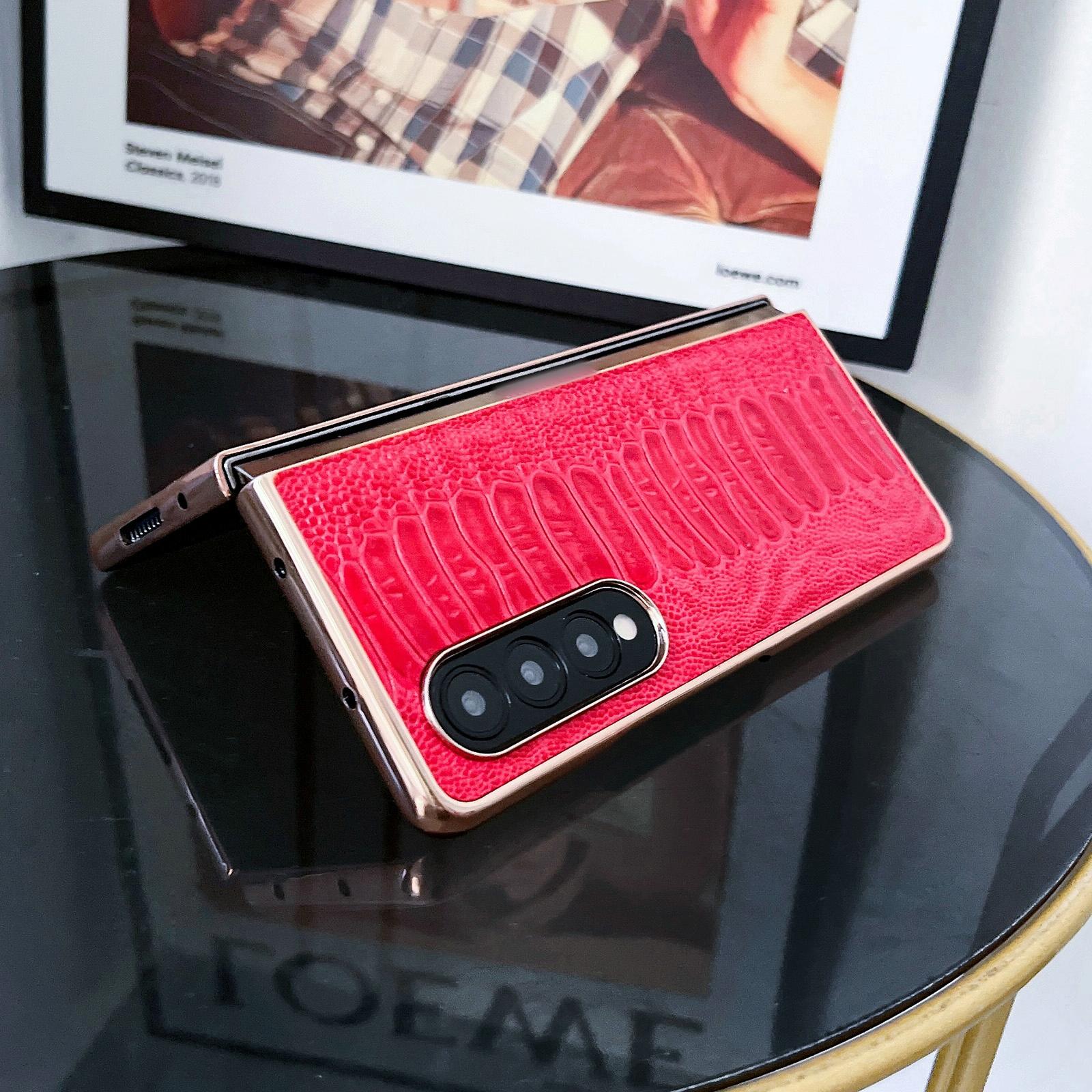For Samsung Galaxy Z Fold4 5G Genuine Leather Nano Plating Phone Case - Coffee 4
