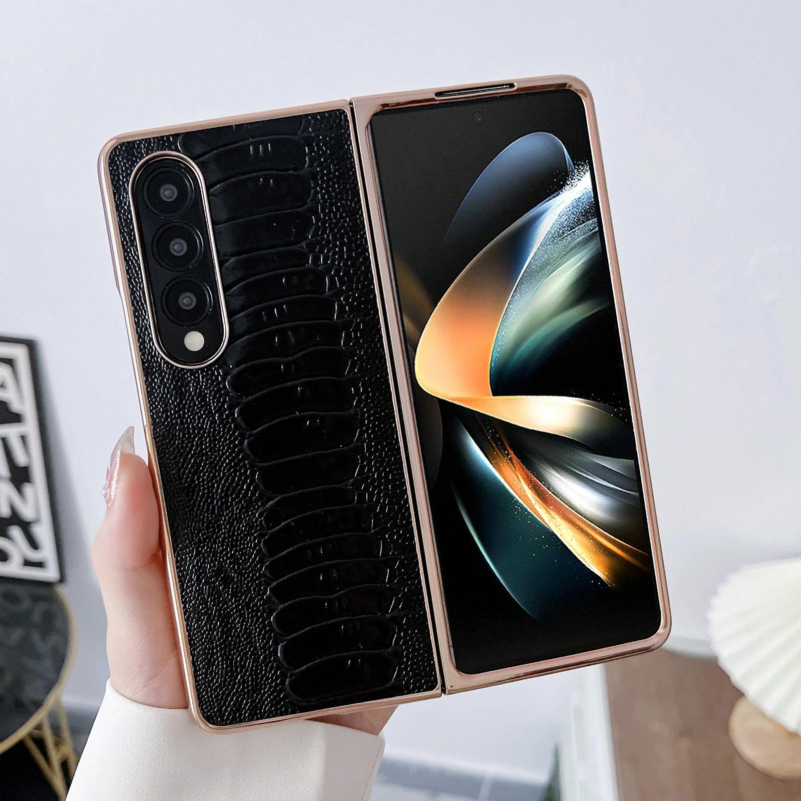 For Samsung Galaxy Z Fold4 5G Genuine Leather Nano Plating Phone Case - Coffee 5