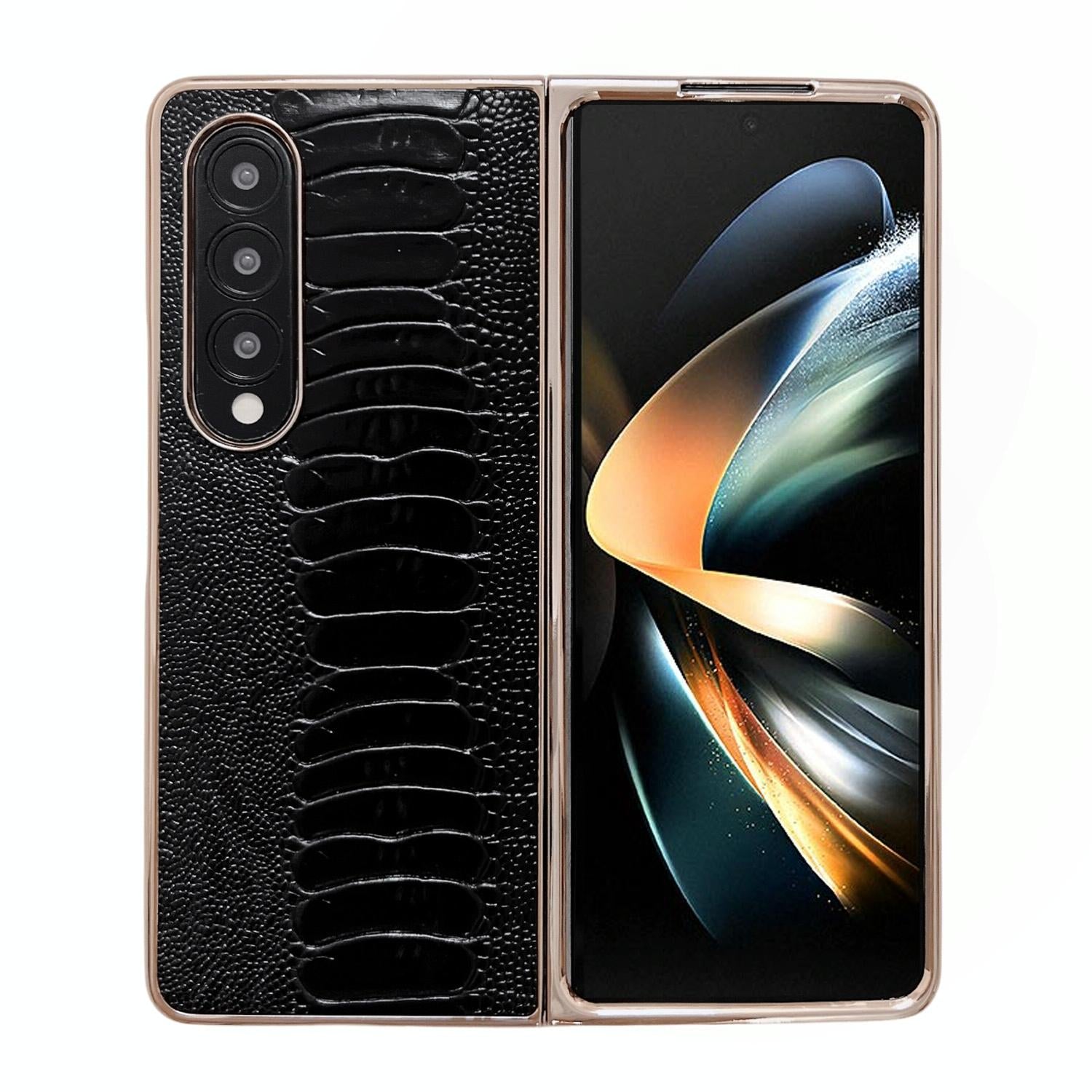 For Samsung Galaxy Z Fold4 5G Genuine Leather Nano Plating Phone Case - Coffee 13