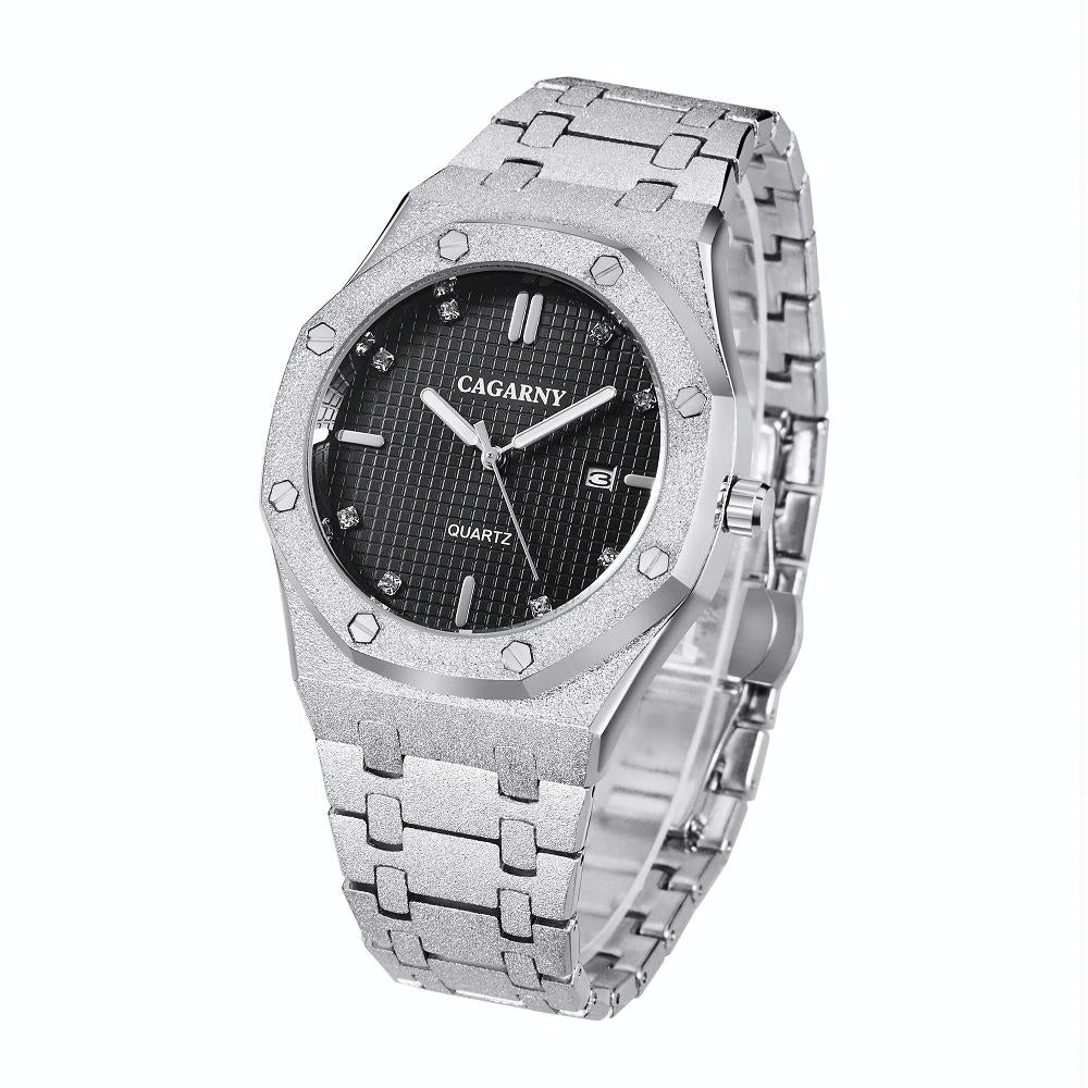 Men Quartz Steel Watch with Simple Stone Surface - Silver Shell White Surface 7